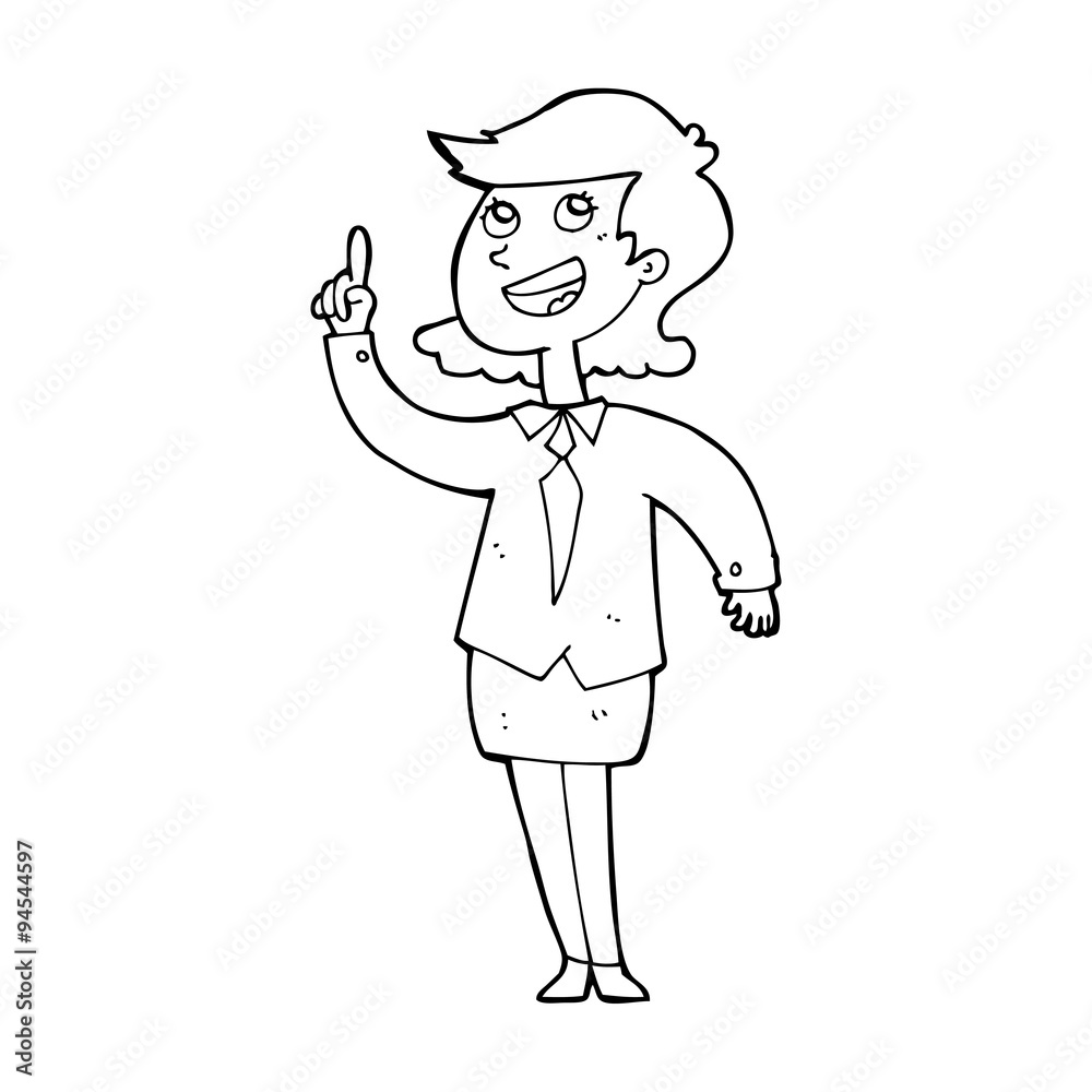 line drawing cartoon  businesswoman with idea