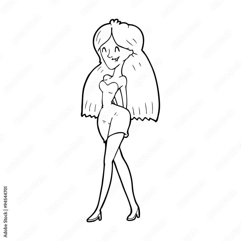 line drawing cartoon woman in dress line drawing cartoon woman in dress