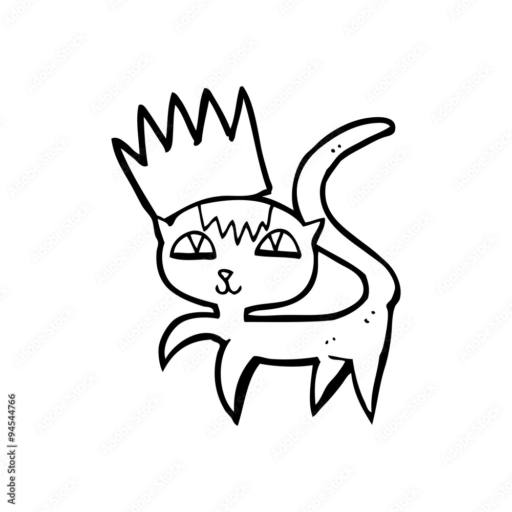 line drawing cartoon  cat with crown