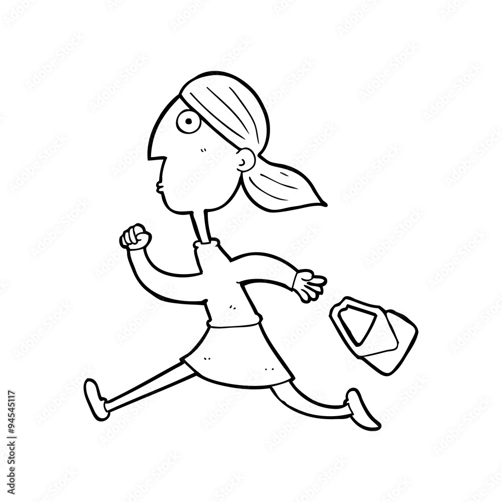 line drawing cartoon  running woman stressed