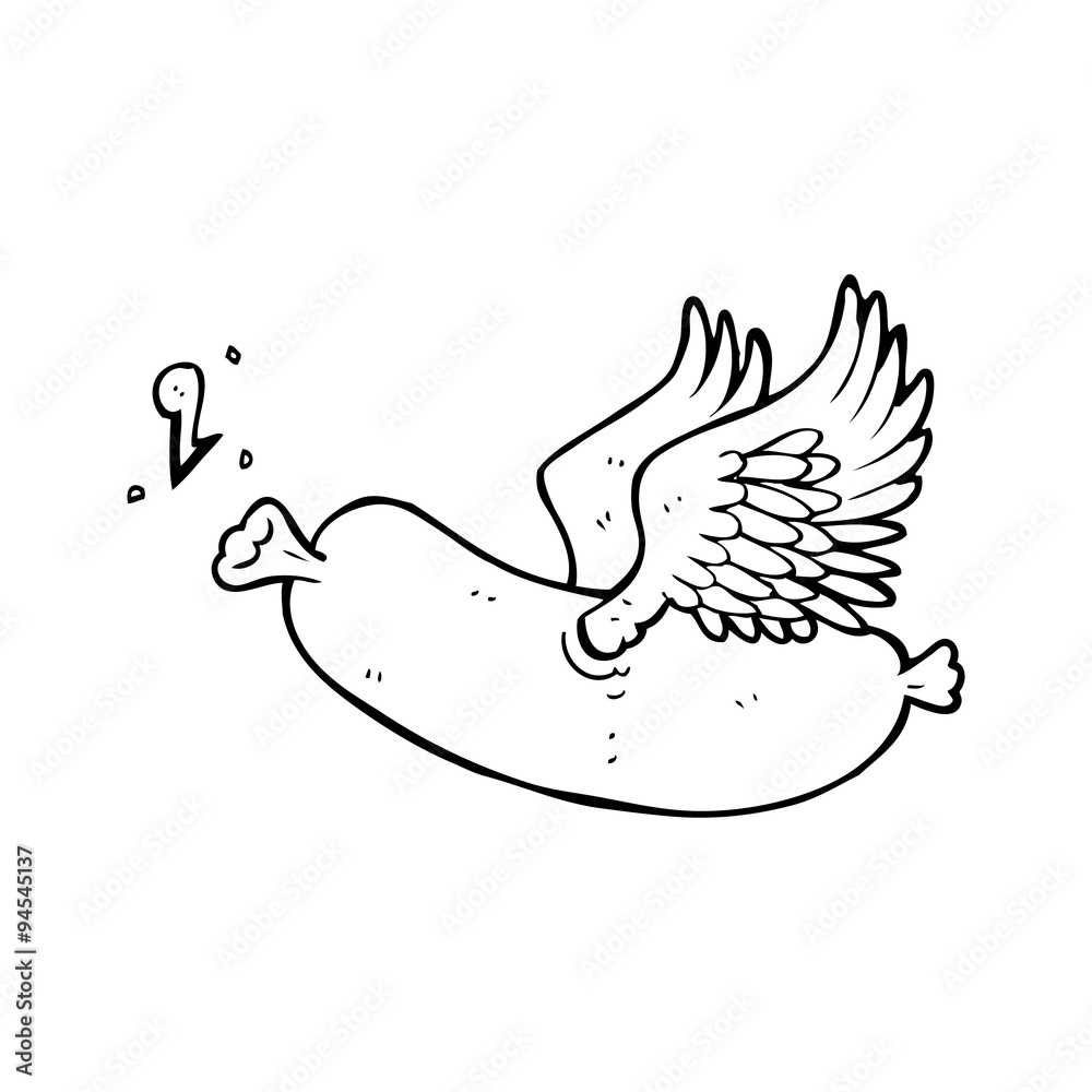 Fototapeta premium line drawing cartoon flying sausage