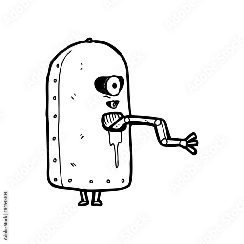 line drawing cartoon  clunky old robot