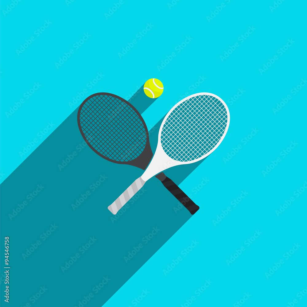 Tennis Rackets and Ball in Flat Style. Vector Illustration. Tennis Rackets and Ball in Flat Style. Vector Illustration.