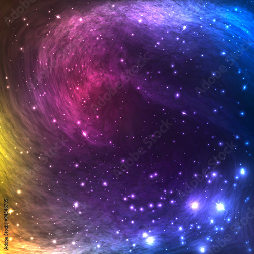Colorful Space Galaxy Background with Light, Shining Stars and Nebula. Vector Illustration for artwork, party flyers, posters, banners.