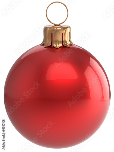 Christmas ball New Year's Eve bauble red wintertime decoration sphere hanging adornment classic. Traditional winter holidays home ornament Merry Xmas event symbol shiny blank. 3d render isolated photo