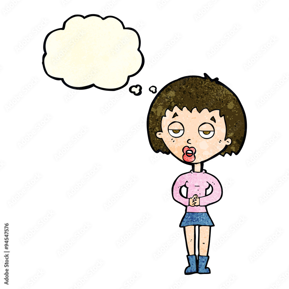 cartoon bored woman waiting with thought bubble cartoon bored woman waiting with thought bubble