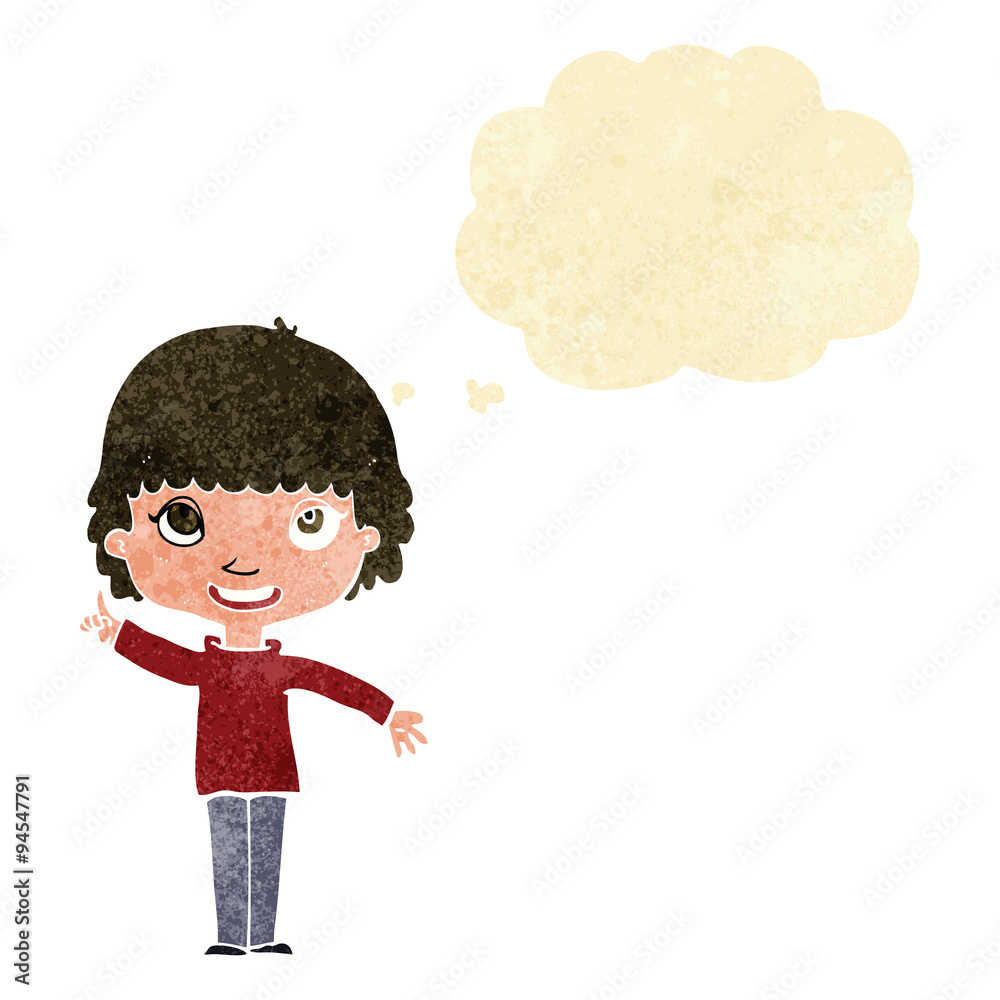 cartoon woman with idea with thought bubble cartoon woman with idea with thought bubble