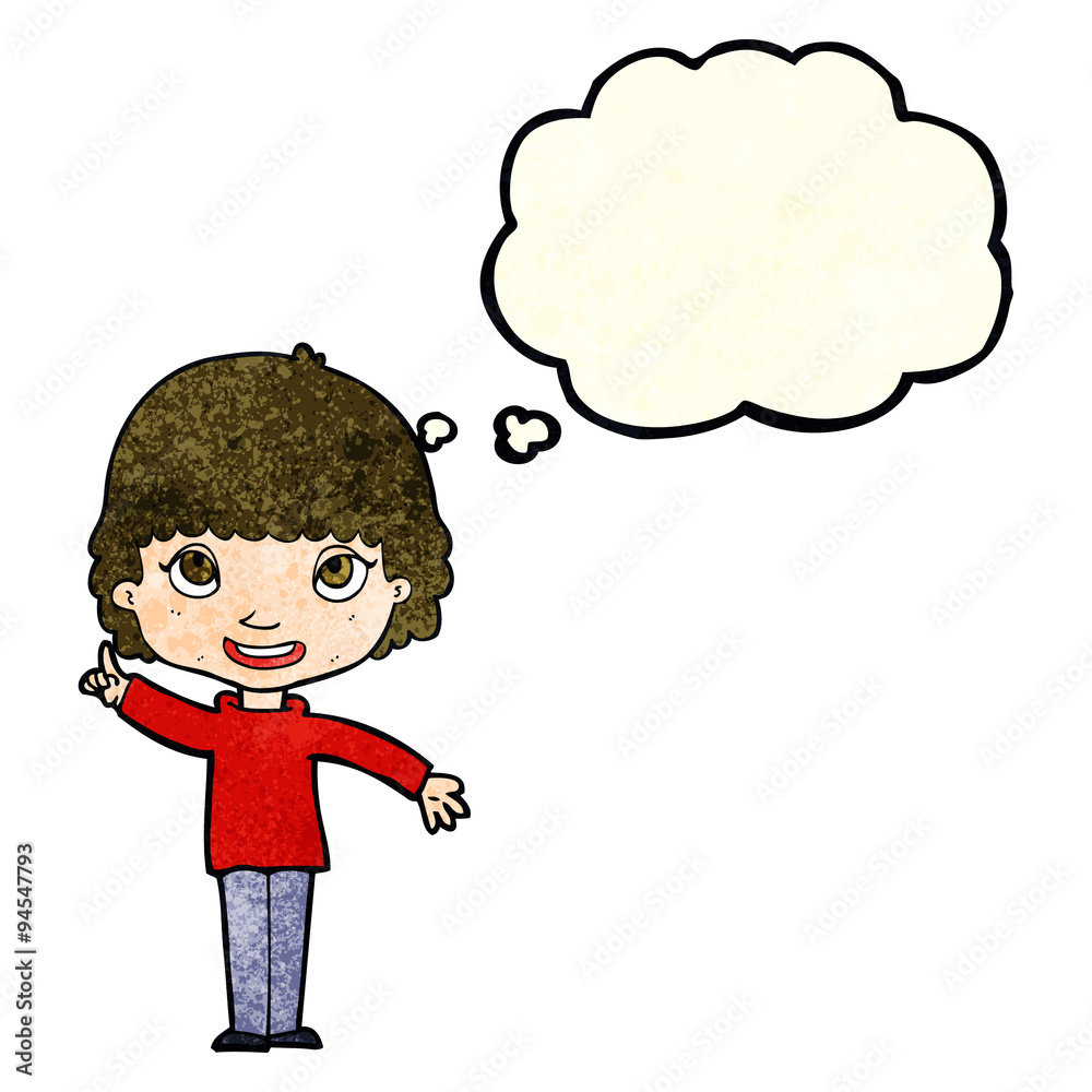 cartoon woman with idea with thought bubble cartoon woman with idea with thought bubble