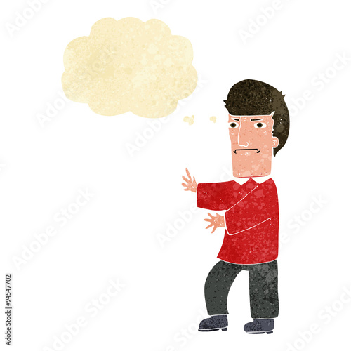 cartoon grumpy man with thought bubble