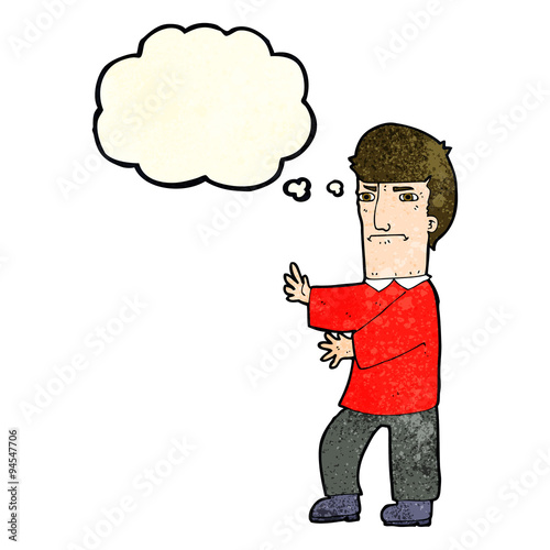 cartoon grumpy man with thought bubble