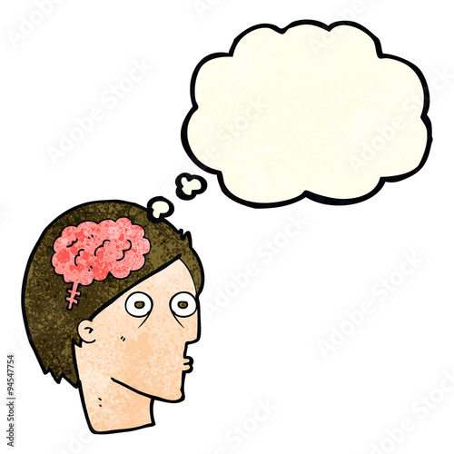 cartoon head with brain symbol with thought bubble