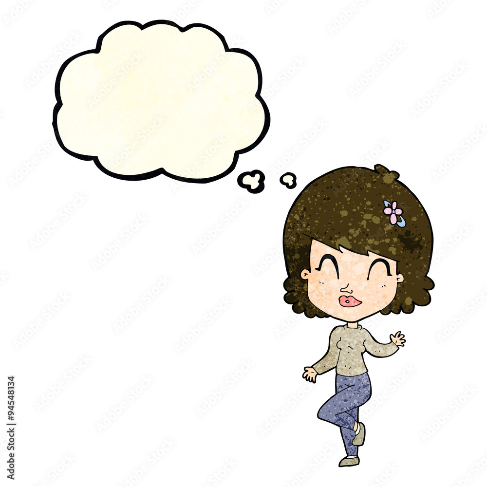 cartoon pretty woman dancing with thought bubble cartoon pretty woman dancing with thought bubble