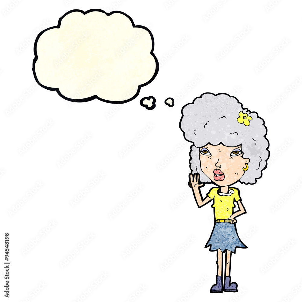 cartoon woman waving with thought bubble cartoon woman waving with thought bubble