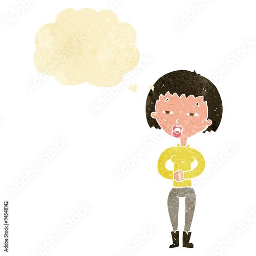 cartoon tired woman with thought bubble