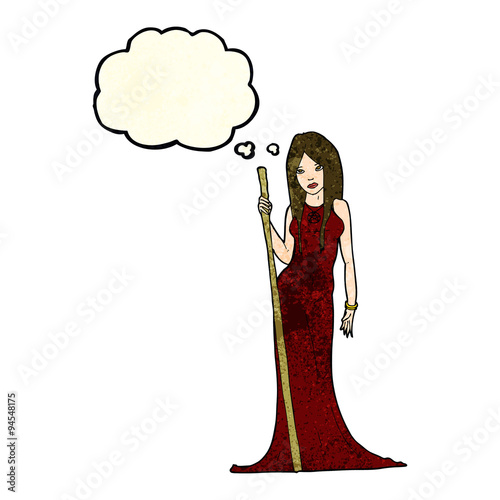 cartoon sorceress  with thought bubble