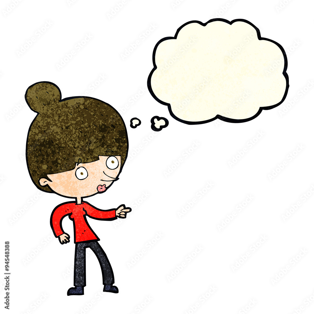 cartoon woman pointing with thought bubble cartoon woman pointing with thought bubble