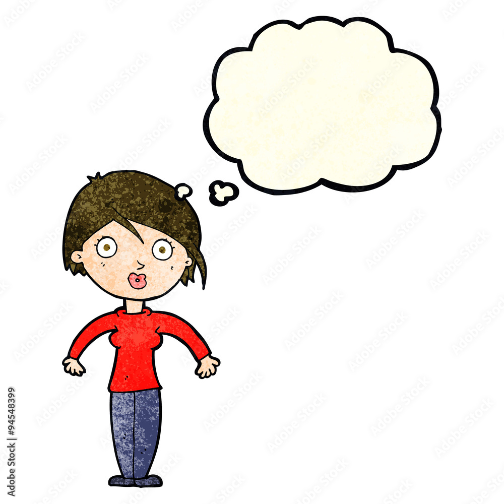 cartoon surprised woman with thought bubble cartoon surprised woman with thought bubble
