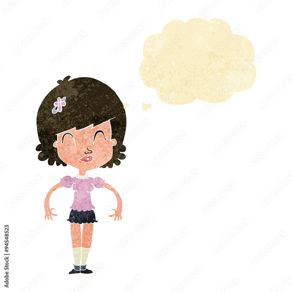 cartoon happy pretty woman with thought bubble cartoon happy pretty woman with thought bubble
