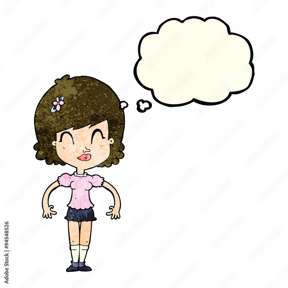 cartoon happy pretty woman with thought bubble cartoon happy pretty woman with thought bubble