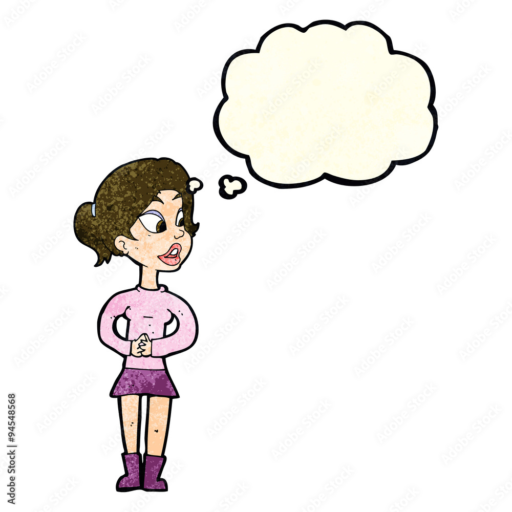 cartoon girl talking with thought bubble cartoon girl talking with thought bubble