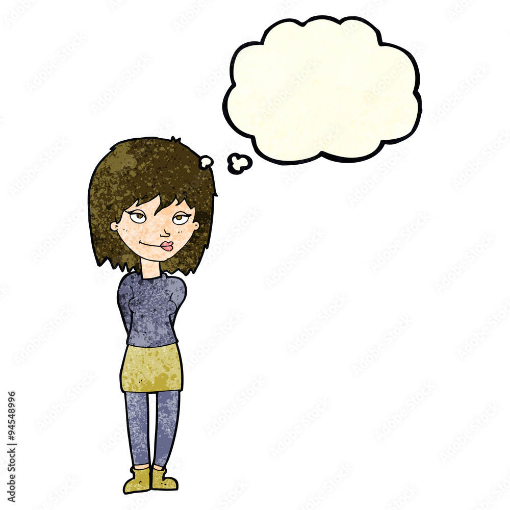 cartoon happy woman with thought bubble cartoon happy woman with thought bubble