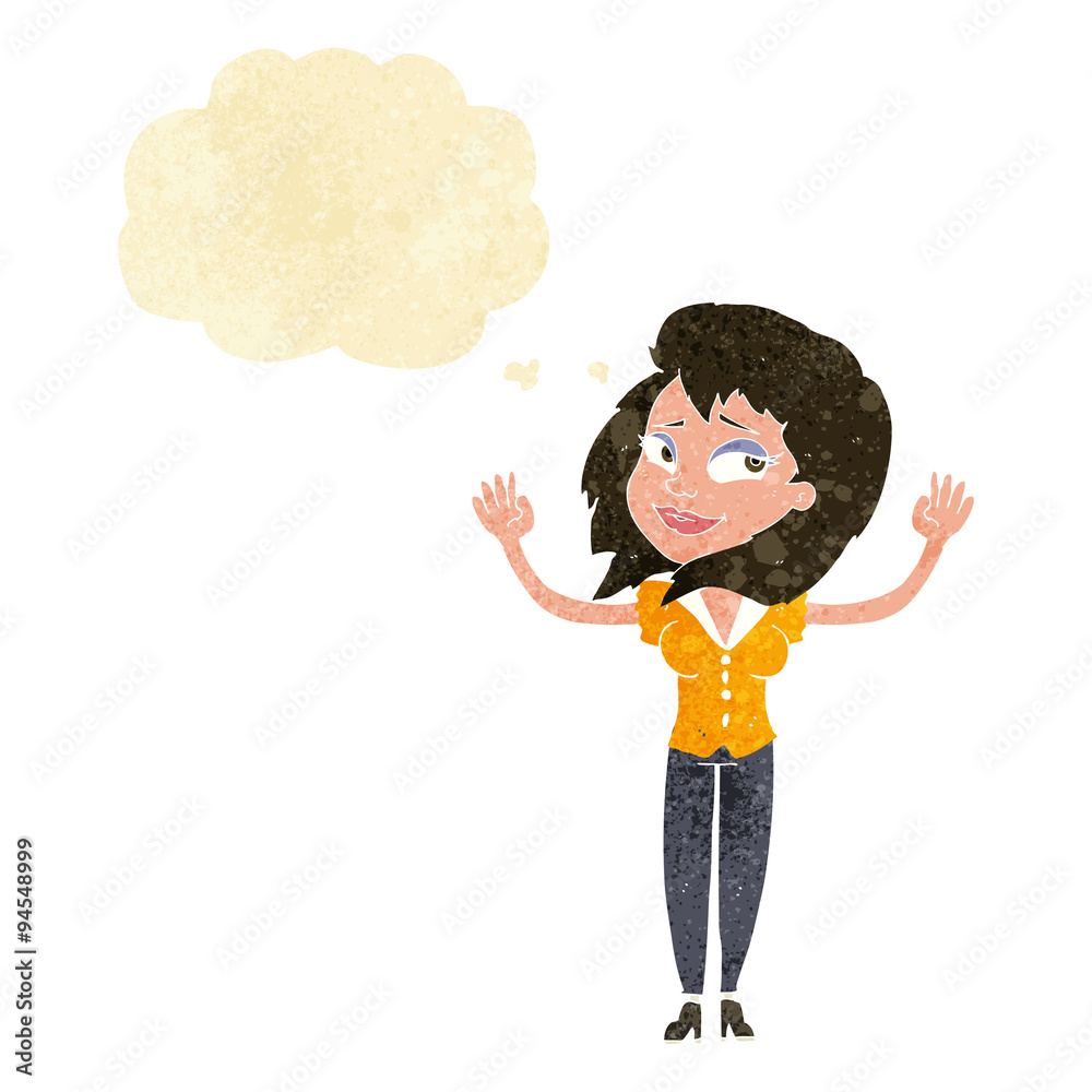cartoon woman giving up with thought bubble cartoon woman giving up with thought bubble