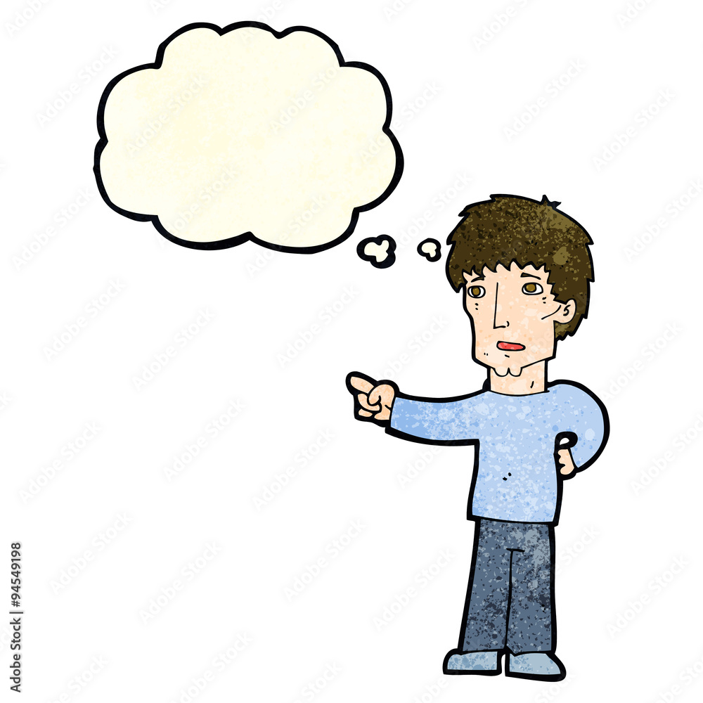 cartoon pointing man with thought bubble cartoon pointing man with thought bubble