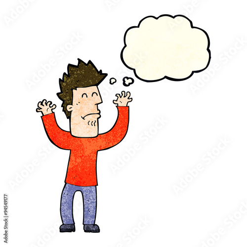 cartoon stressed man with thought bubble