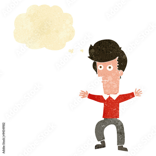 cartoon startled man with thought bubble