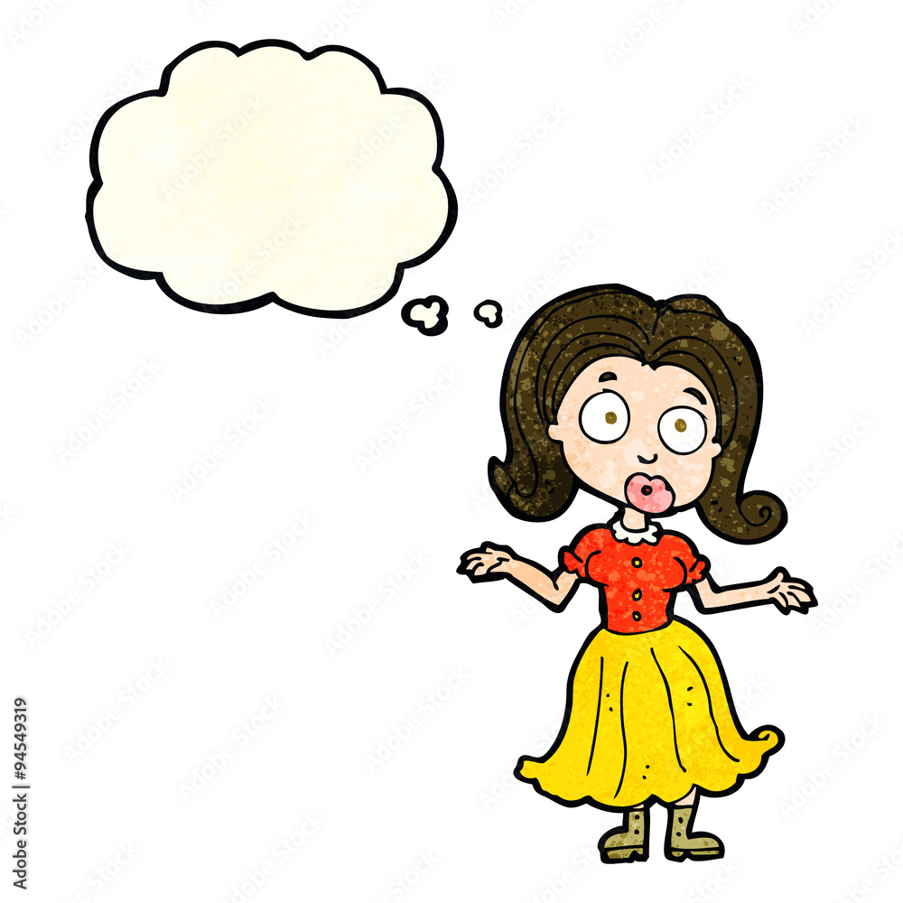 cartoon confused girl with thought bubble cartoon confused girl with thought bubble