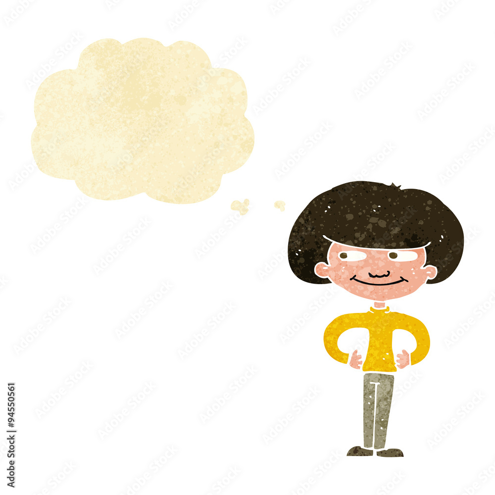 cartoon boy with hands on hips with thought bubble cartoon boy with hands on hips with thought bubble