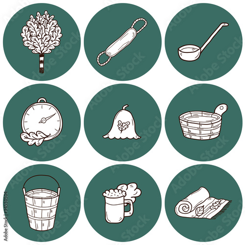 Set of hand drawn sauna icons