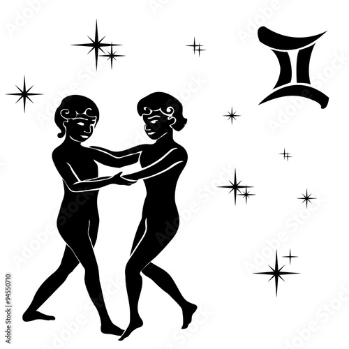 black silhouette of Gemini are on  white background.