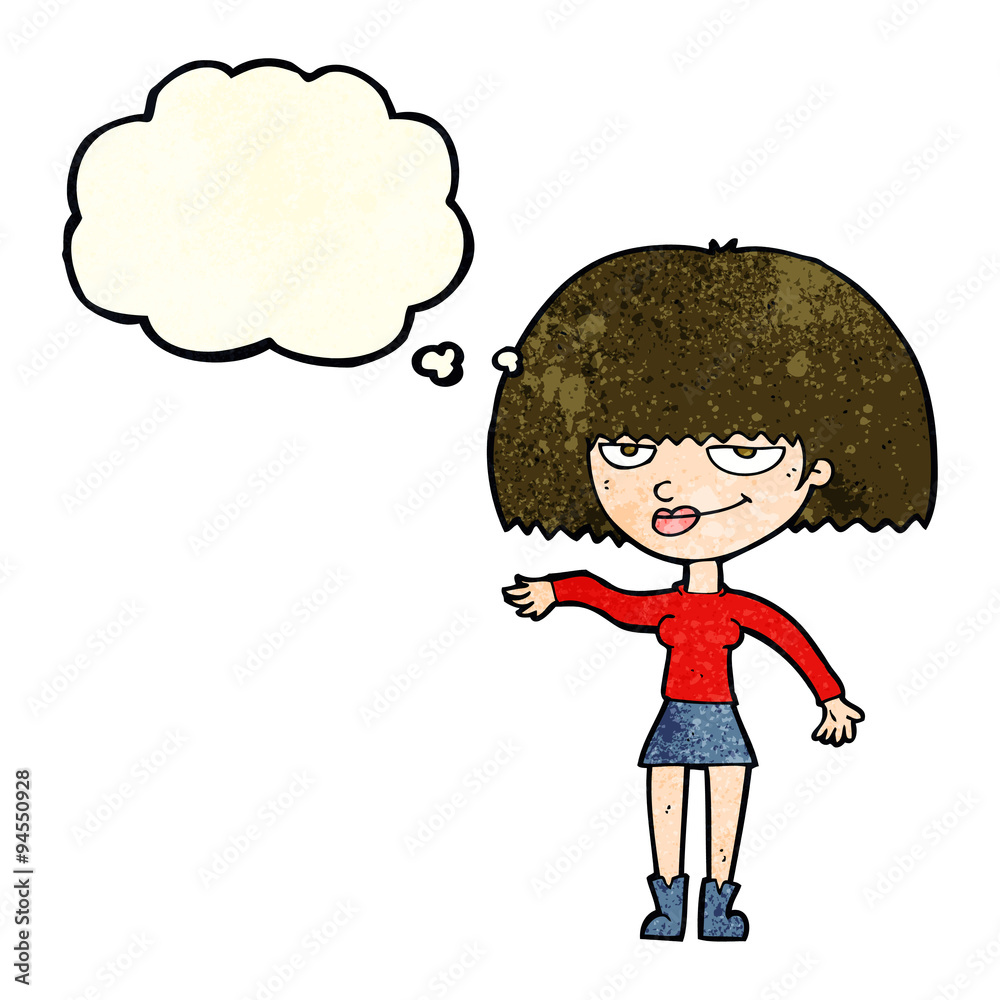 cartoon smug woman making dismissive gesture with thought bubble cartoon smug woman making dismissive gesture with thought bubble