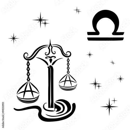 black silhouette of  libra are on  white background.