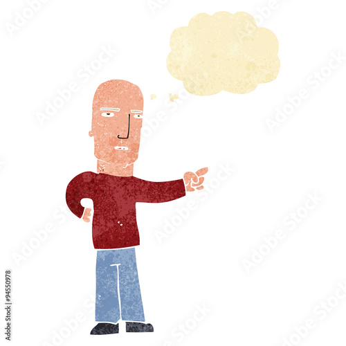 cartoon tough guy pointing with thought bubble