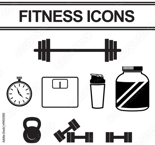 Silhouette fitness exercise tool of dumbbell stop watch weight icon set, create by vector