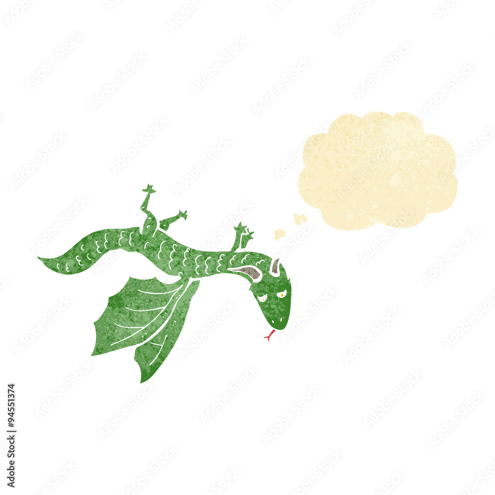 Fototapeta premium cartoon little dragon with thought bubble