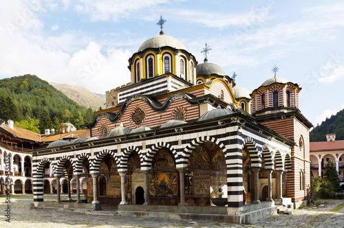 Beautiful exterior architecture details of famous Rila Monastery, Bulgaria