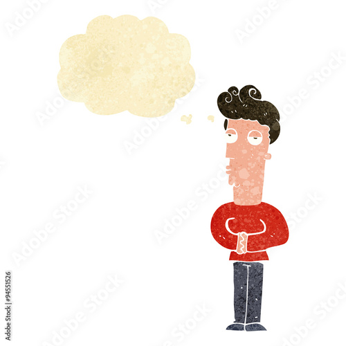 cartoon arrogant man with thought bubble