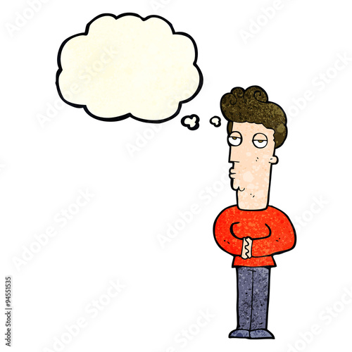 cartoon arrogant man with thought bubble