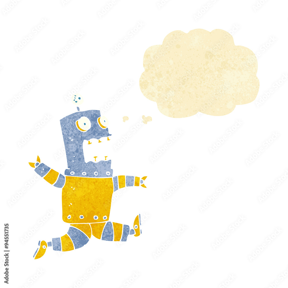 cartoon terrified robot with thought bubble cartoon terrified robot with thought bubble