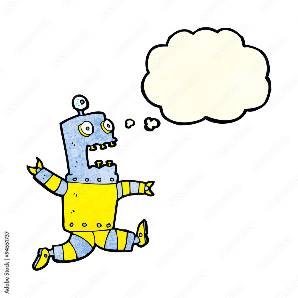 Obraz premium cartoon terrified robot with thought bubble
