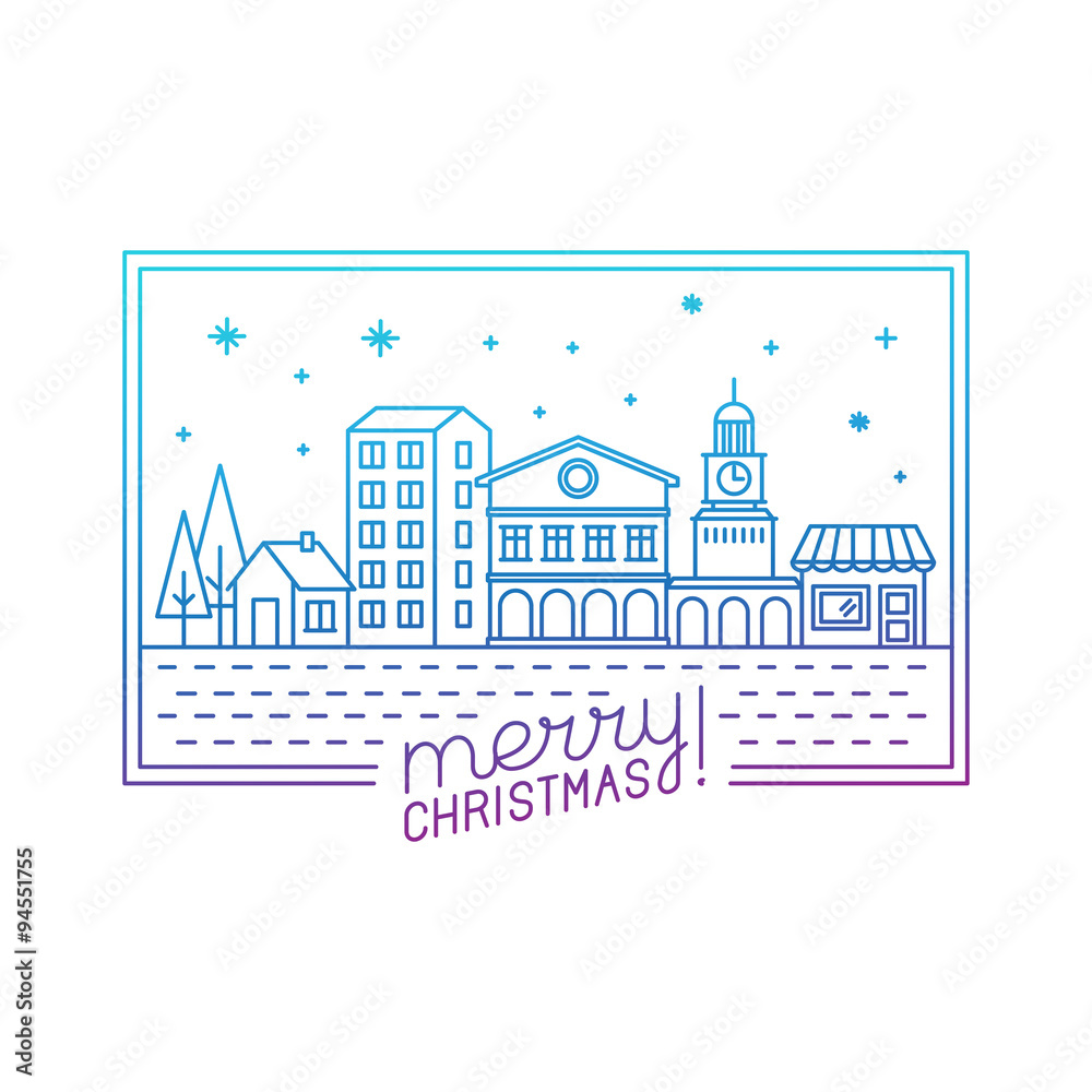Vector merry christmas hand lettering in outline style
