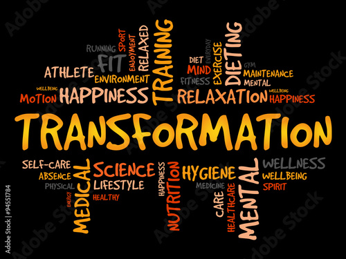 TRANSFORMATION word cloud, fitness, sport, health concept