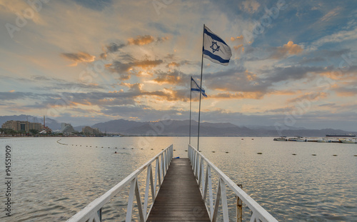 Morning view on the central beach of Eilat