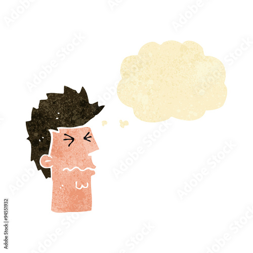 cartoon stressed out face with thought bubble