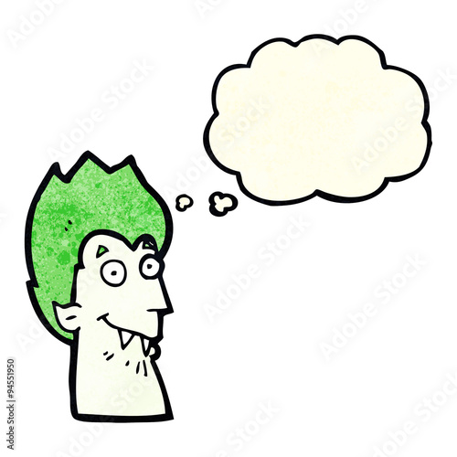 cartoon vampire head with thought bubble
