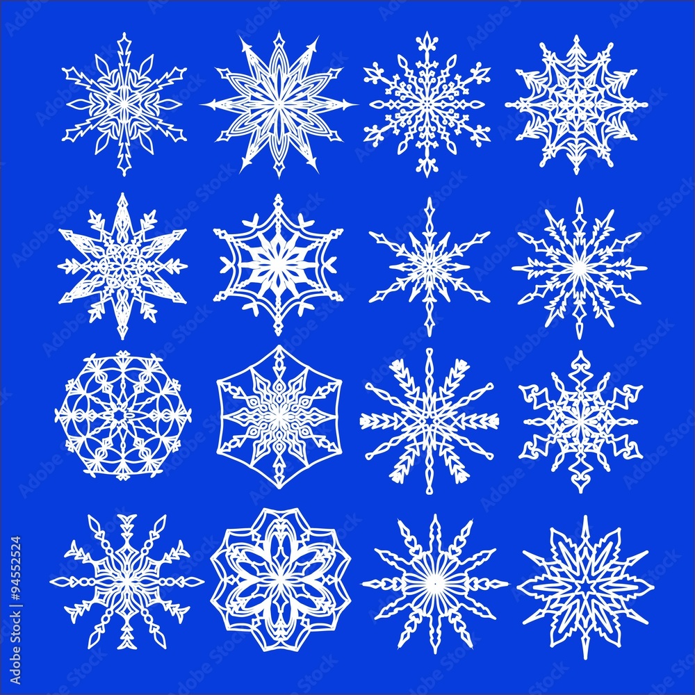 Set of snowflakes, white background. Hand draw. Set of snowflakes, white background. Hand draw.