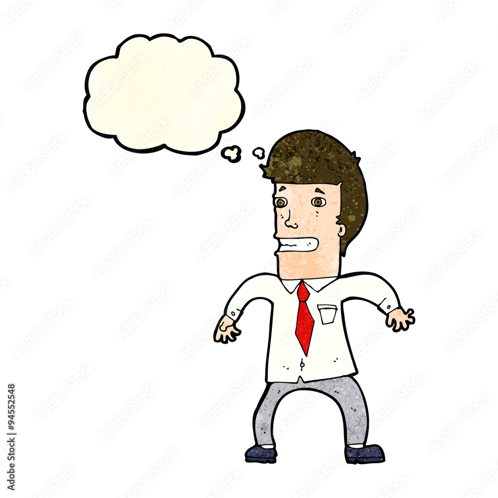 cartoon nervous businessman with thought bubble cartoon nervous businessman with thought bubble